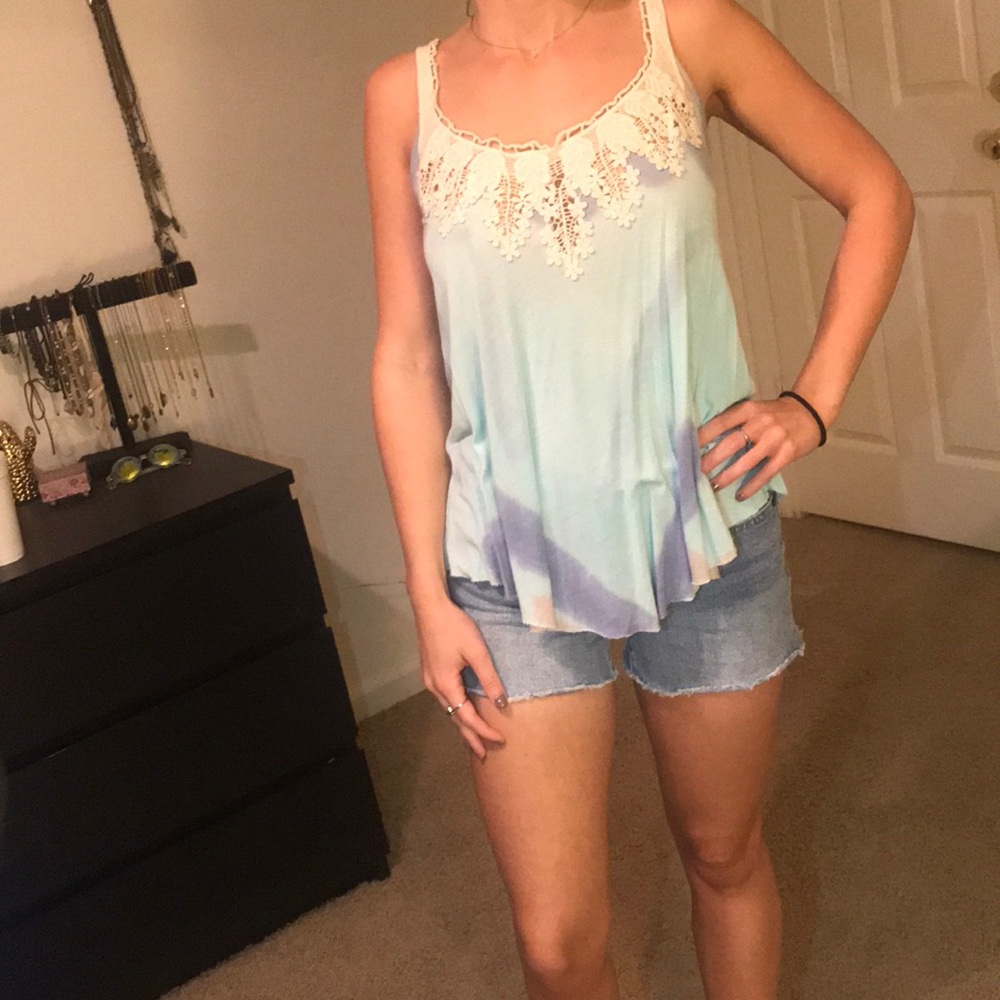 -boho- tie dye crochet tank